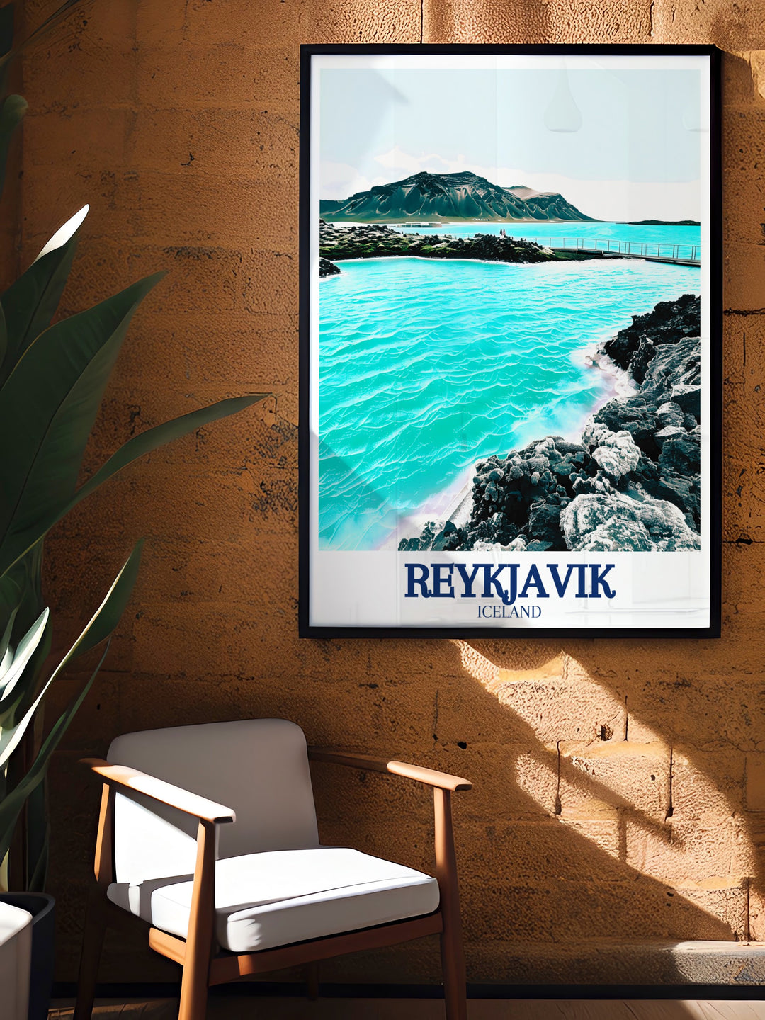 Blue Lagoon travel print depicting the tranquil and rejuvenating experience of Icelands premier spa destination. This detailed wall poster is perfect for anyone who values relaxation and natural beauty.