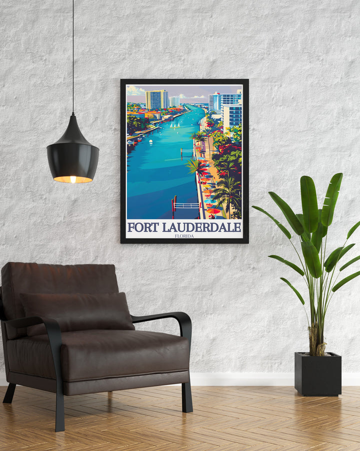 Fort Lauderdale Beach Travel Print showcasing the sun kissed shores and peaceful atmosphere of this popular Florida destination. Great for anyone who loves coastal landscapes.