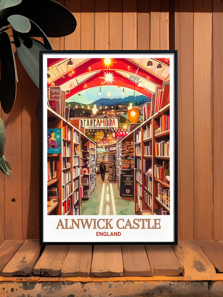 Barter Books Poster focusing on the architectural charm of one of Northumberlands most unique landmarks. This custom print offers a detailed portrayal of Barter Books, set against the historic backdrop of Alnwick, perfect for enhancing your living space