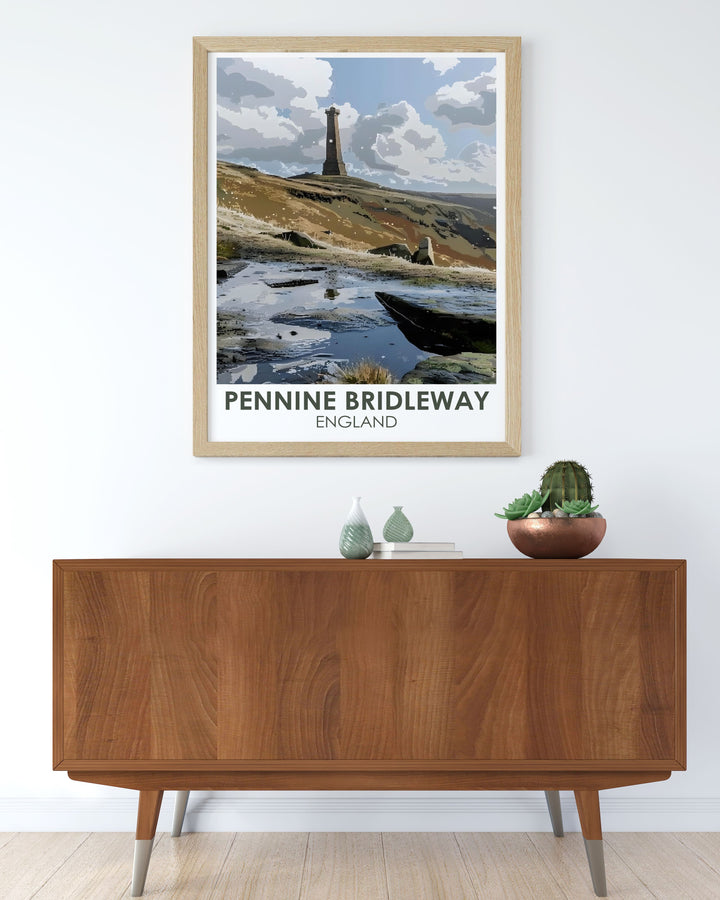 Stoodley Pike artwork is a perfect gift for nature lovers and hiking enthusiasts. This Bucket List Print features the serene landscape of the Pennines and is ideal for those who appreciate UK Travel Posters. Stoodley Pike modern decor brings the beauty of the outdoors into your home