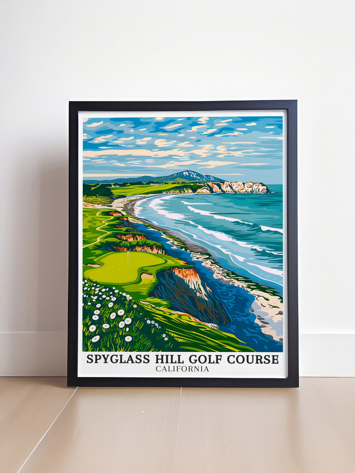 The Black Spot travel wall art showcasing the challenging section of Spyglass Hill Golf Course in Del Monte Forest, California. These art pieces are a beautiful addition to home decor, offering a visual escape to the thrilling experiences at Spyglass Hill. Ideal for golf enthusiasts, these prints bring the beauty of the course into your living space.