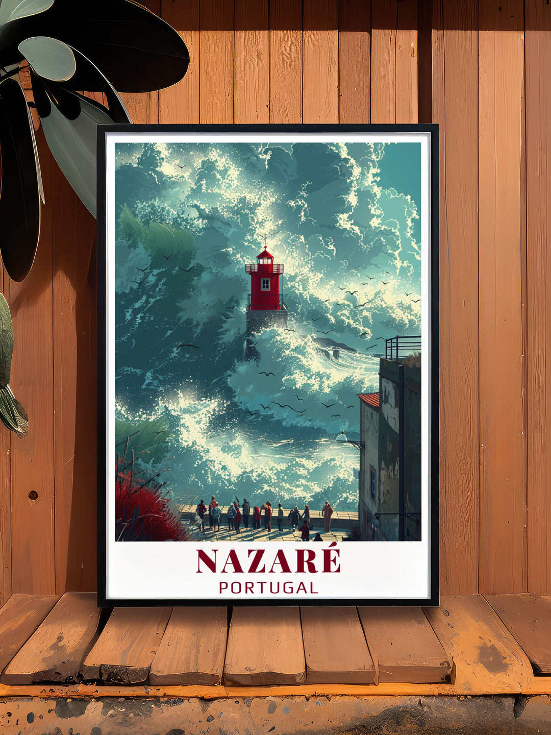 Elegant Praia do Norte modern print capturing the beauty of Nazare Portugal a perfect addition to your wall art collection bringing the serene coastal vibe into your living space