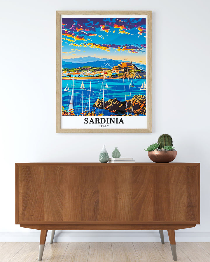 Sardinia wall art of Cala Mariolu Beach Costa Smeralda featuring stunning Mediterranean Island scenery. This Sardinia decor piece adds Italian heritage and Sardinian beach beauty to your home with modern prints perfect for any space.