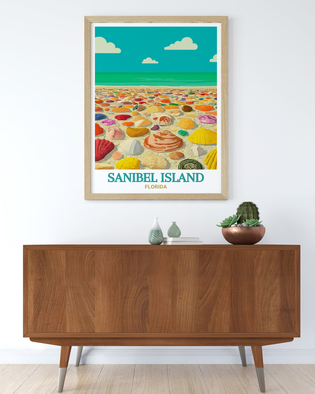 Vintage poster of Blind Pass Beach on Sanibel Island, Florida. This artwork captures the timeless allure of the beach, perfect for those who appreciate classic coastal scenes.