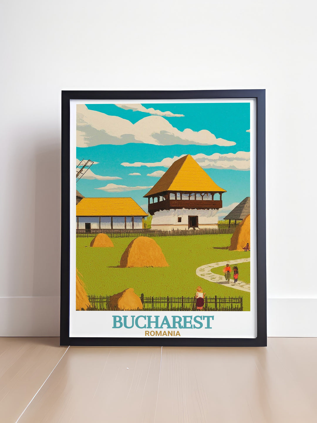 This Bucharest poster print captures the serene beauty of the Village Museum, showcasing Romanias traditional rural architecture. Perfect for those who appreciate history and culture, this travel print brings a touch of Romanias heritage into your home. Ideal as wall art or a unique travel gift.