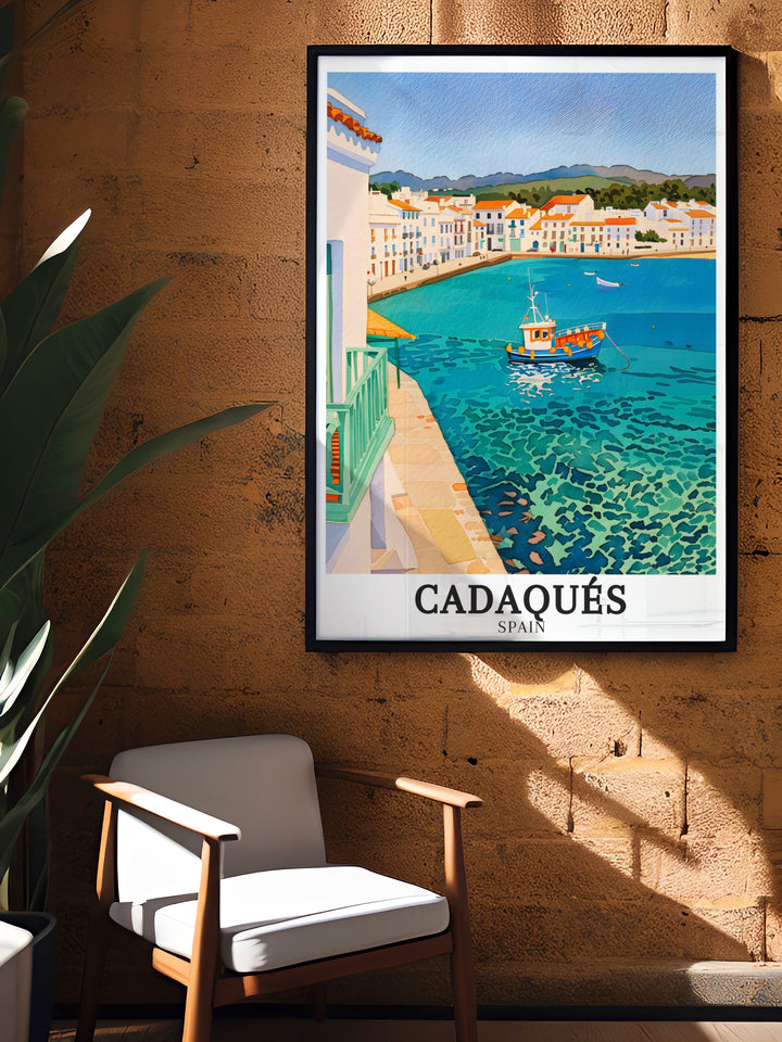 Cadaqués vintage poster offers a timeless look at this Spanish town, capturing its unique charm and beautiful surroundings. Perfect for anyone who has visited or dreams of visiting Cadaqués, this travel print adds a nostalgic touch to your space.