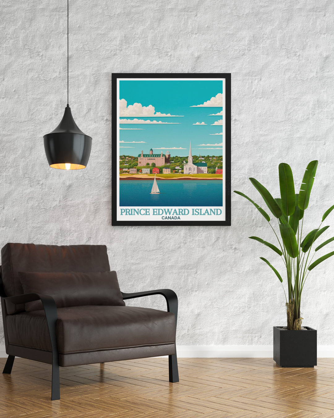 Elegant Charlottetown modern prints capturing the vibrant sunsets and iconic PEI lighthouse providing stylish and sophisticated home décor perfect for any living space ideal for those who appreciate modern art and serene landscapes.