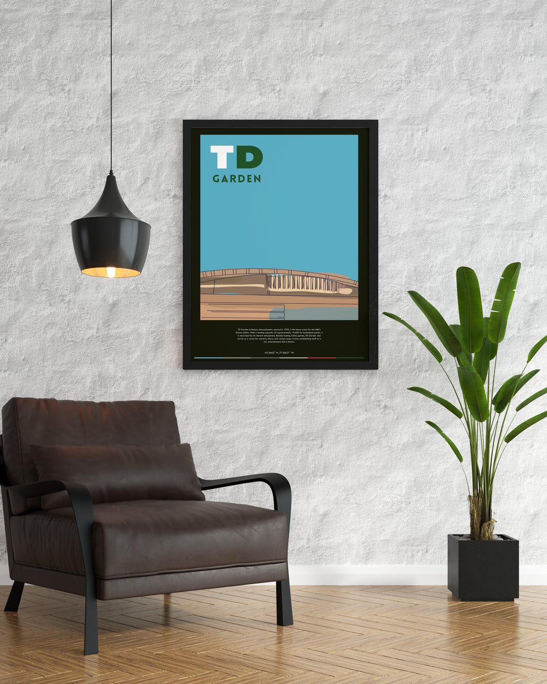 Detailed TD Garden Poster featuring Jason Tatum and Celtics legends in a vintage NBA design perfect for adding a unique touch to your living space or as a special gift for a basketball enthusiast