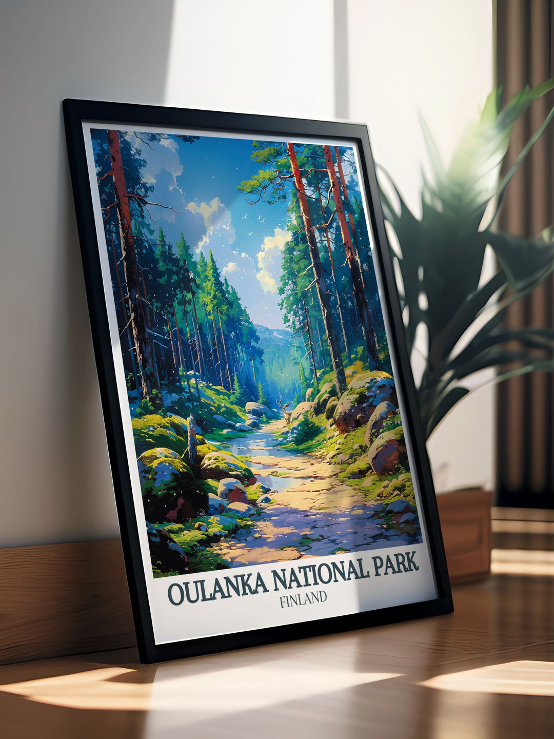 Beautifully detailed national park poster featuring the Oulanka river Kiutakongas Rapids. This framed print is perfect for nature lovers and those who appreciate Scandinavian art. A great addition to your home decor or as a thoughtful gift