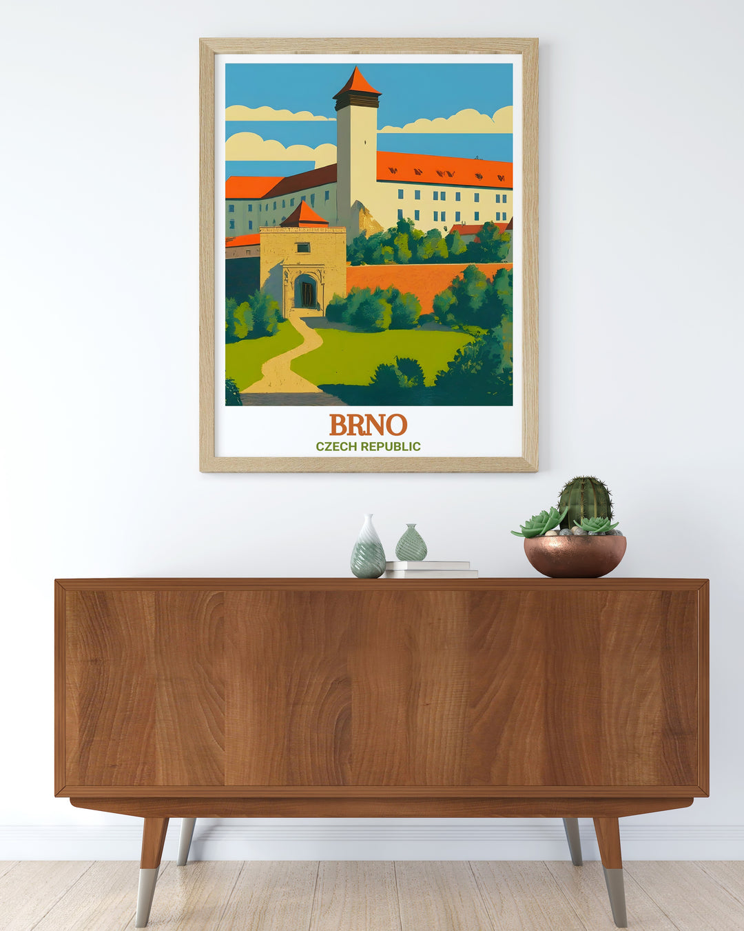 Brno travel art print featuring Spilberk Castle ideal for adding a touch of Czech home decor to any living space