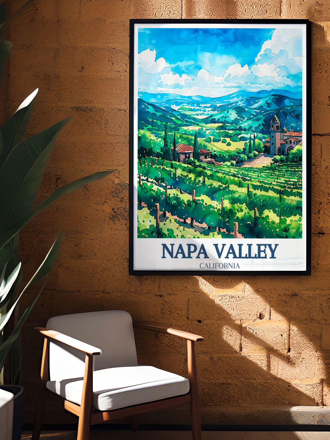 Fine Line Print of Napa Valley with the serene vineyards and the scenic Mayacamas and Vaca mountain ranges an ideal gift for various special occasions