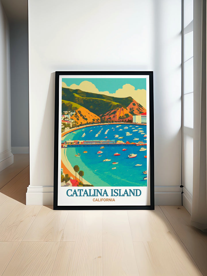 Bring the charm of Catalina Island into your living space with this art print, capturing the islands lush landscapes and the peaceful ambiance of Avalon Bay. Perfect for creating a relaxed, coastal atmosphere.