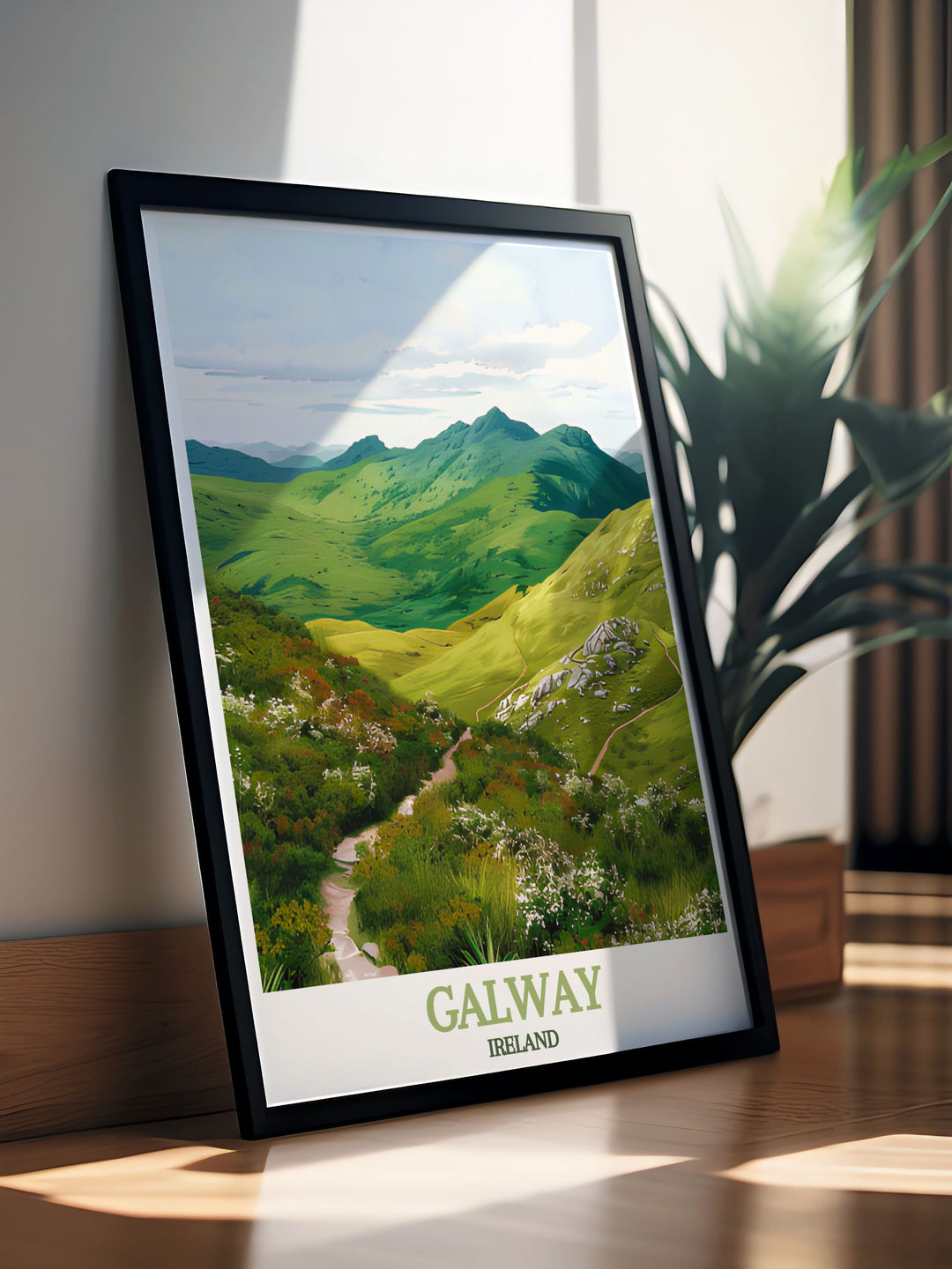Gallery wall art featuring Galway, showcasing the citys colorful buildings and lively atmosphere.