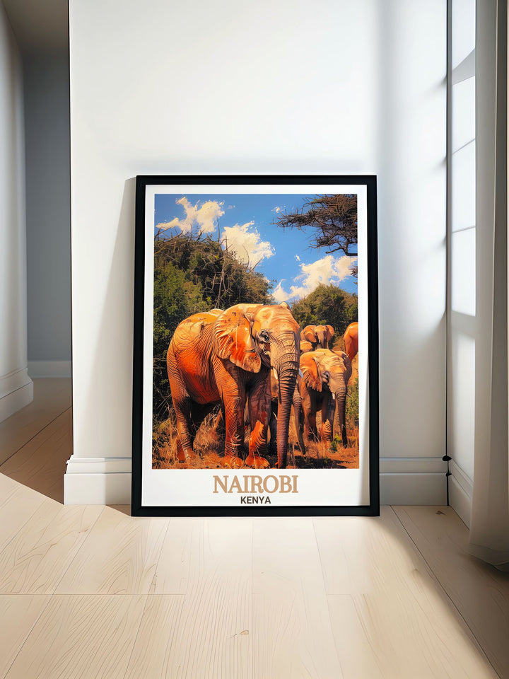 Vibrant Nairobi wall art featuring the city skyline and bustling markets perfect for adding a touch of Kenyan culture to your home includes modern prints and framed artwork from the David Sheldrick Wildlife Trust