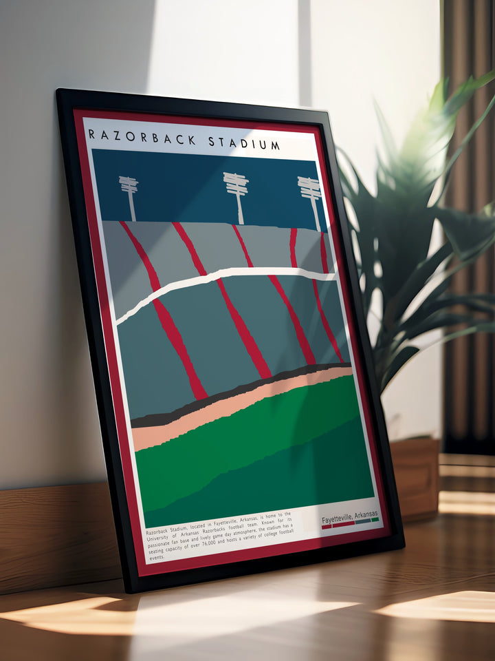 Bold Arkansas print featuring Razorback Stadium an essential piece for any Razorbacks fans decor perfect for adding excitement to your home office or dorm room a thoughtful gift for Fathers Day