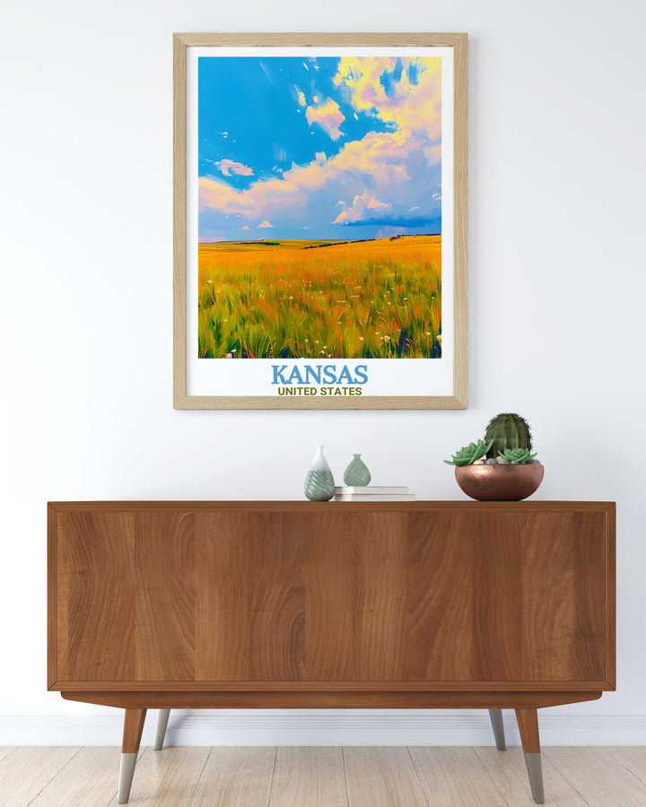 Tallgrass Prairie Poster Print showcases the vastness and beauty of the prairie in a stunning black and white design. The fine line print offers a modern take on Kansass natural heritage, perfect for those who admire nature and minimalism. A great addition to any room, this print brings the outdoors inside.