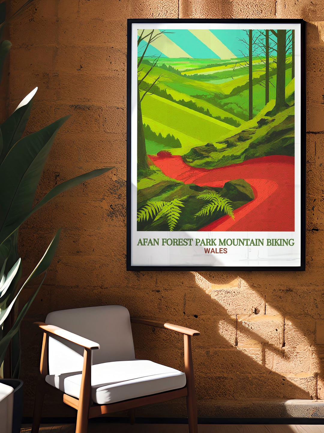 Afan Forest Park vintage poster featuring the iconic Whites Level Trail and the lush forests of South Wales. Perfect for those who love both nature and adventure, this artwork brings a sense of excitement to any room.