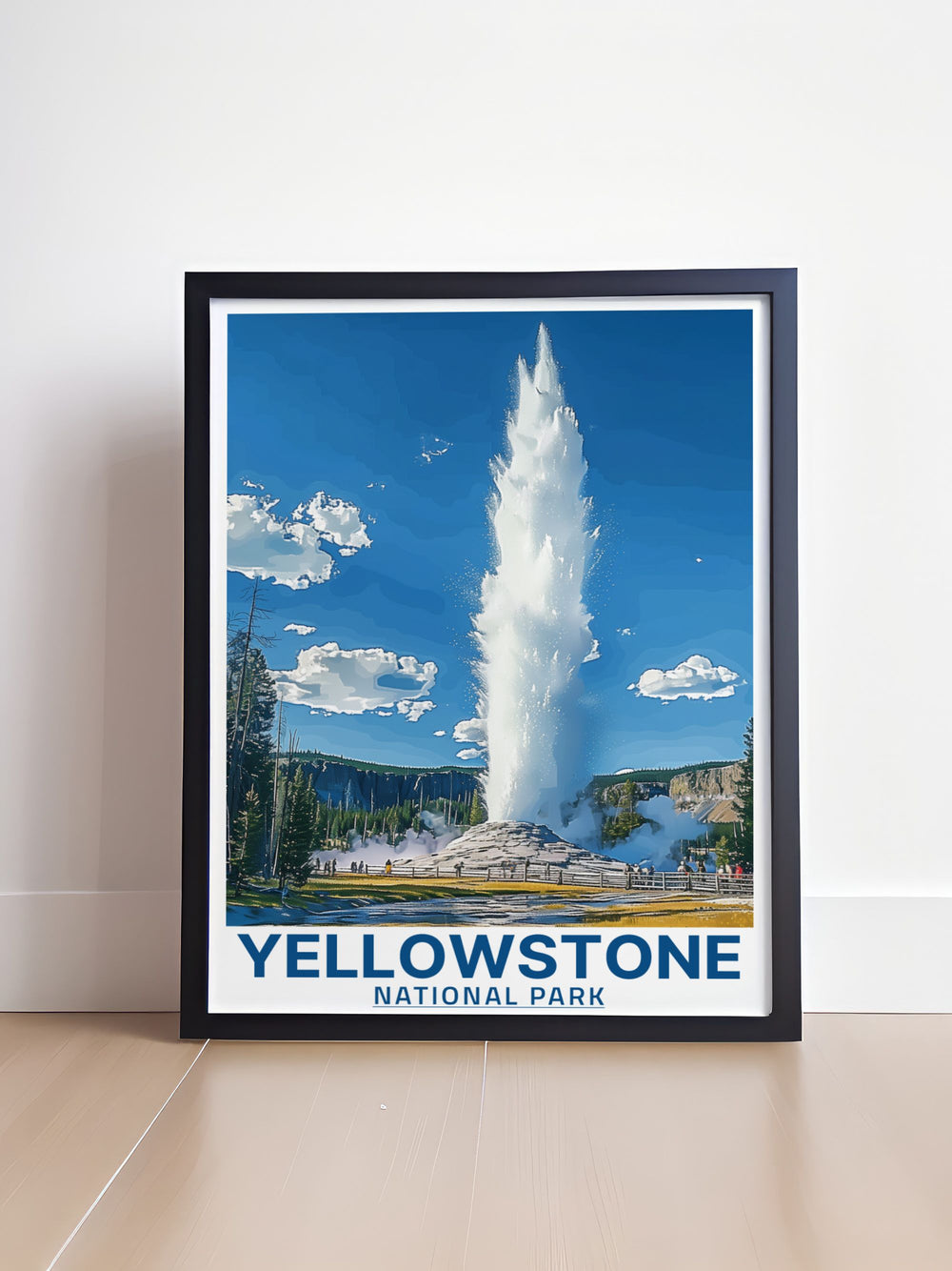 A stunning wall print featuring the iconic Old Faithful Geyser, capturing the natural beauty and geothermal wonders of Yellowstone National Park. This artwork is perfect for travel enthusiasts and nature lovers alike.