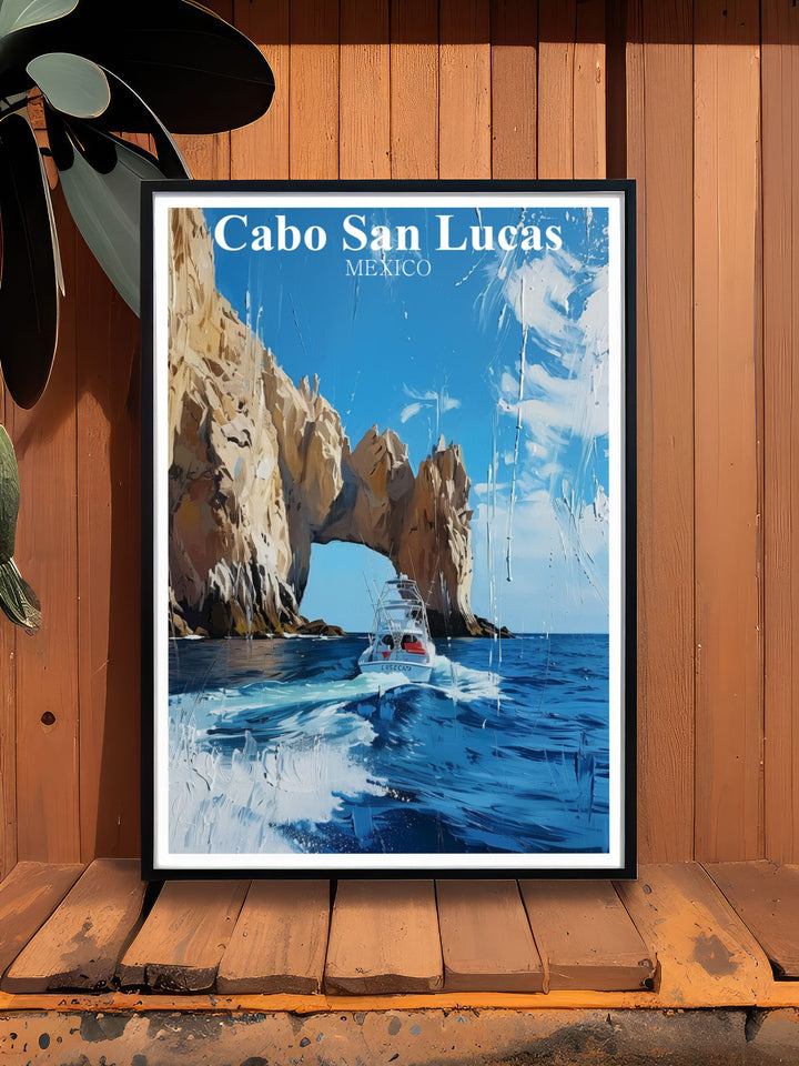 Cabo San Lucas travel poster print featuring El Arco Perfect for travel enthusiasts this artwork brings the beauty of El Arco into your home with a stylish and modern design that enhances any wall decor with its stunning visual appeal