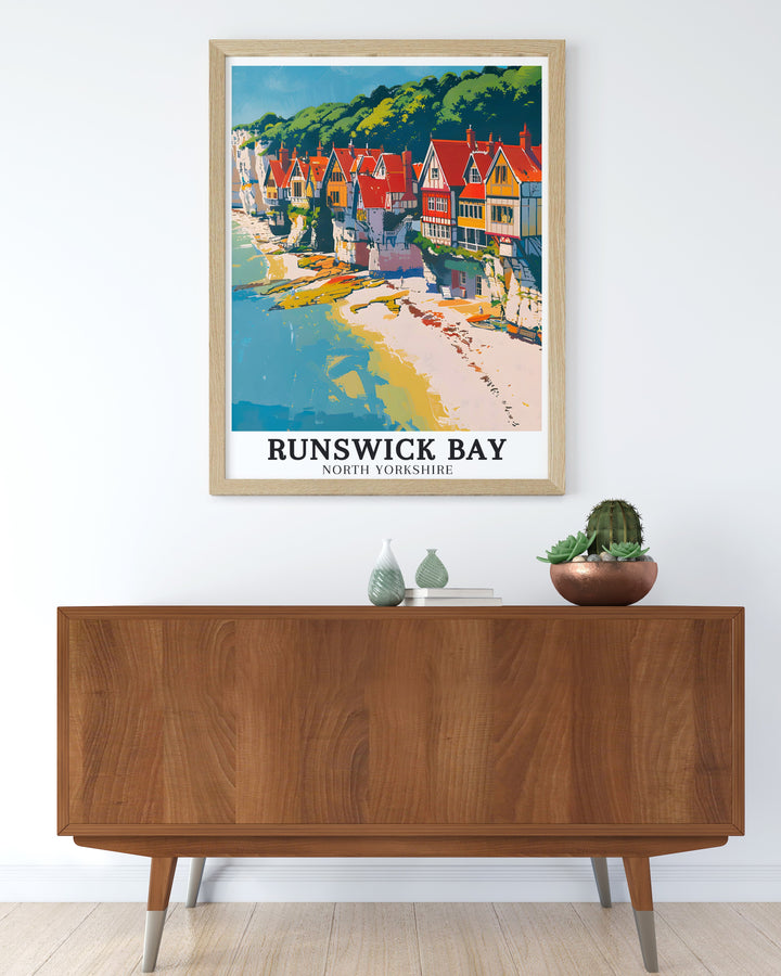 Immerse yourself in the tranquil beauty of Runswick Bay and Runswick Beach with this art print, ideal for those who cherish the serenity of the English seaside.