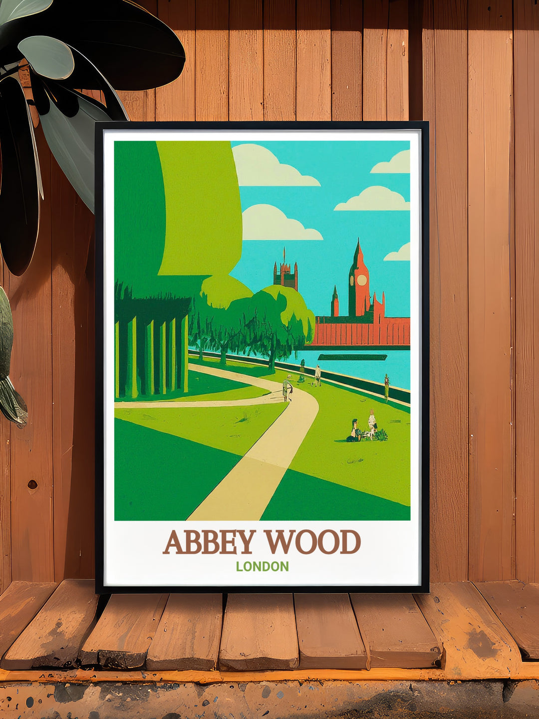 Vintage travel print showcasing Thames Path and Lesnes Abbey Woods in Bexley London a stunning piece of wall art that combines the natural beauty of South East London with its rich historical heritage perfect for elegant home decor