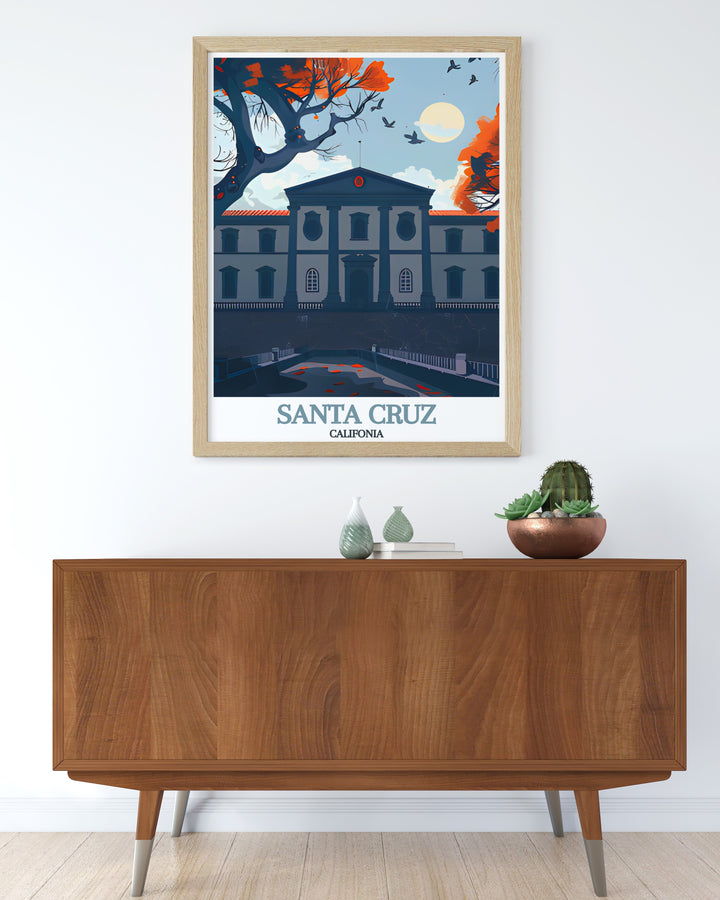 Capture the beauty of Santa Cruz California with this stunning artwork inspired by Museo de la Naturaleza y el Hombre. A perfect wall decor piece for anyone who appreciates Californias charm and is looking for unique modern art prints for their home.