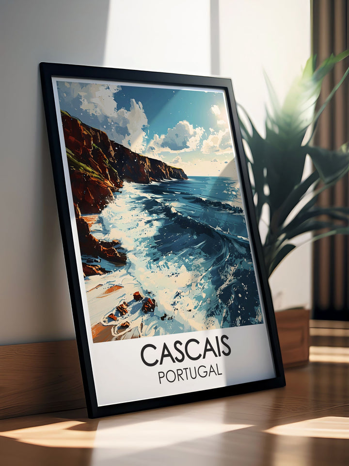 An exquisite poster of Cascais Marina, perfect for adding a touch of nautical elegance to any room with its depiction of boats and scenic views.