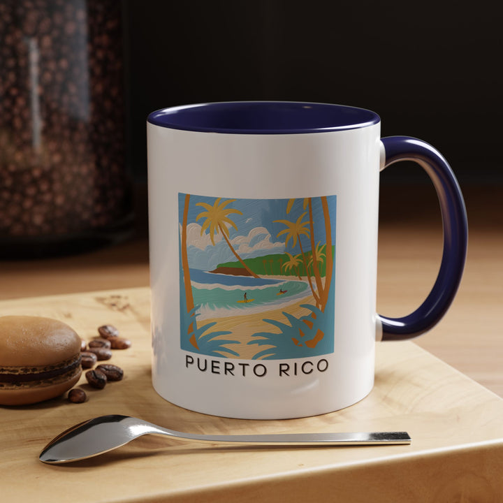 A beautifully designed Puerto Rico mug featuring artwork inspired by the island's stunning landscapes. Perfect for coffee or tea lovers, it captures the charm of Puerto Rico. Dishwasher and microwave safe, this mug is a thoughtful gift or keepsake.