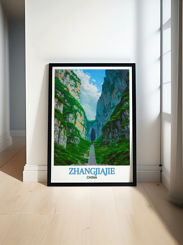 Tianmen Mountain art print showcasing the breathtaking cliffs and iconic Heavens Gate in Zhangjiajie China perfect for adding a touch of Chinese decor to your living room or office space