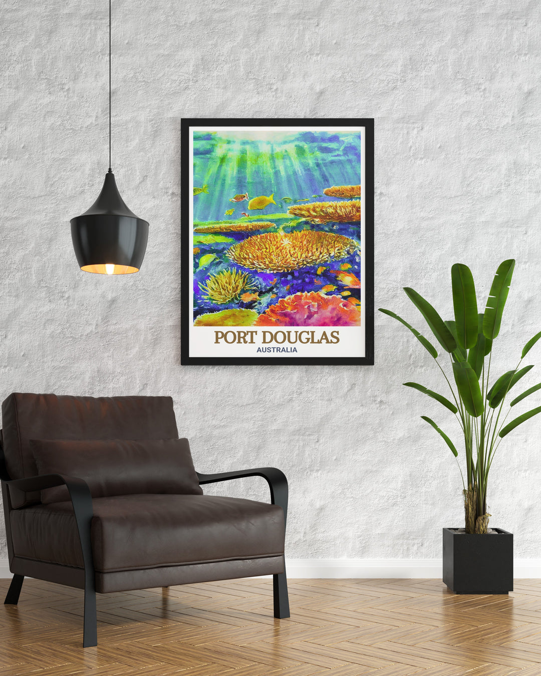 Show your love for Australia with this Port Douglas and Great Barrier Reef travel print. The colorful reef and lush coastlines offer a glimpse of the natural beauty found in this UNESCO World Heritage site.