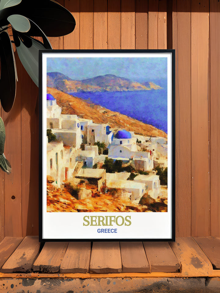 This Serifos Artwork features the iconic blue domes and stone paved paths of Chora, Serifos, Greece. The print is a perfect addition to your home, offering a daily escape to the tranquil beauty of the Greek islands.