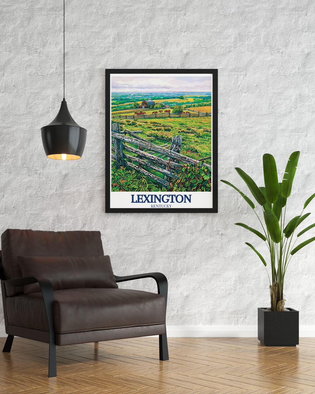 Modern Lexington artwork featuring colorful paintings and prints of the Lexington skyline and Walk Across Kentucky Bluegrass region