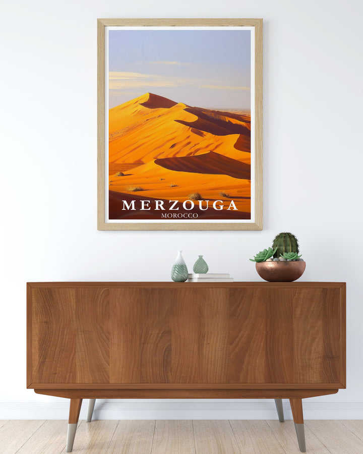 Enhance your home with the stunning Merzouga Poster and Erg Chebbi Dunes Wall Art These pieces are designed to bring the beauty of the Moroccan desert into your living space creating a warm and inviting atmosphere that is perfect for any room