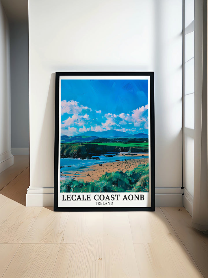 Lecale Coast AONB posters. These posters bring the stunning landscapes of Lecale Coast AONB, Dundrum Bay, and the Mourne mountains into your home, making them perfect for travel enthusiasts and art collectors. Ideal for wall decor.