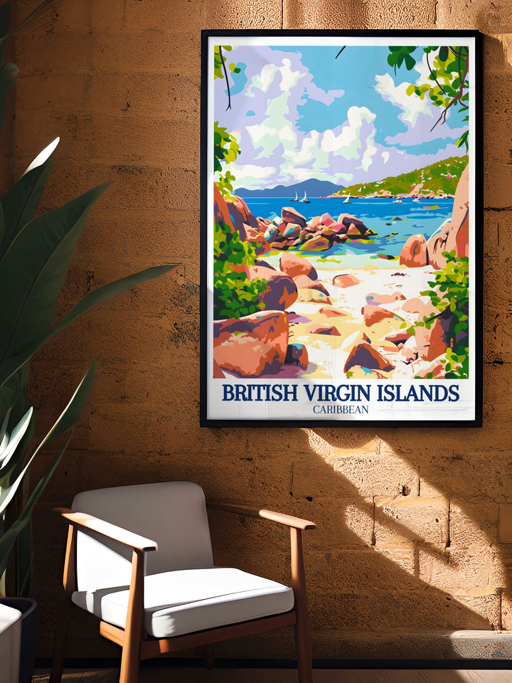 This wall art of the Baths National Park on Virgin Gorda is a stunning representation of one of the Caribbeans most iconic landscapes. The detailed print brings out the beauty of the granite boulders and the azure waters, making it a perfect addition to any room