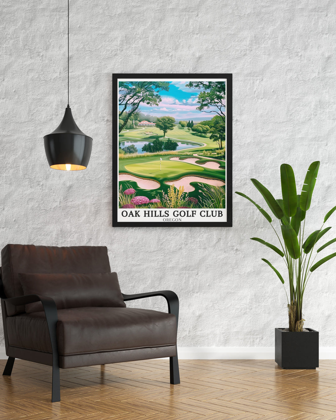 The Oak Hills Golf Club travel print brings the beauty of the Sutherlin course to life, featuring its rolling greens and the iconic Club House. Perfect for golf lovers, this poster showcases the peaceful setting and expert design of one of Oregons top golfing destinations.