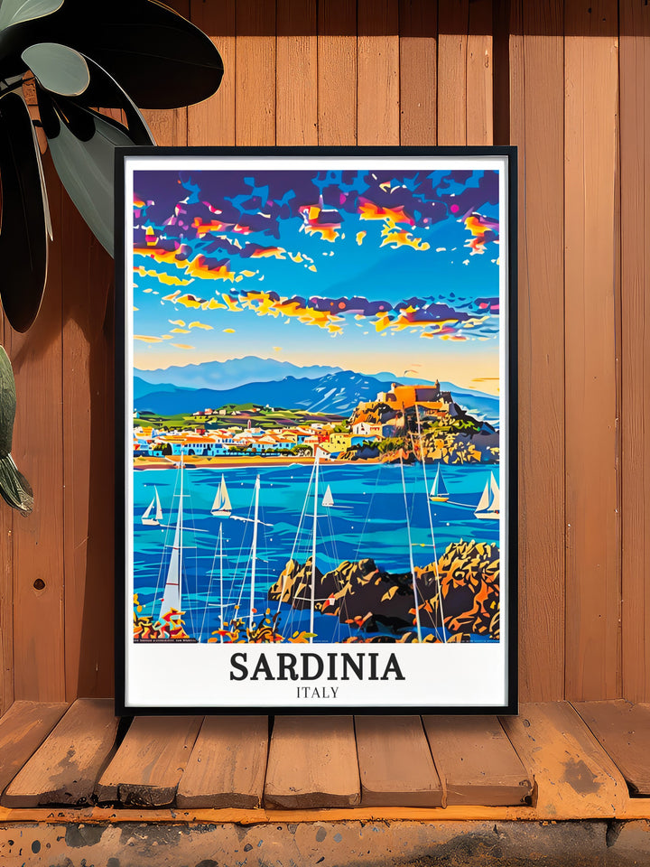 Elegant Sardinia decor featuring Cala Mariolu Beach Costa Smeralda. These modern prints capture the essence of Mediterranean Island life and the natural beauty of Sardinian beaches making it an ideal wall art addition for any home or office.