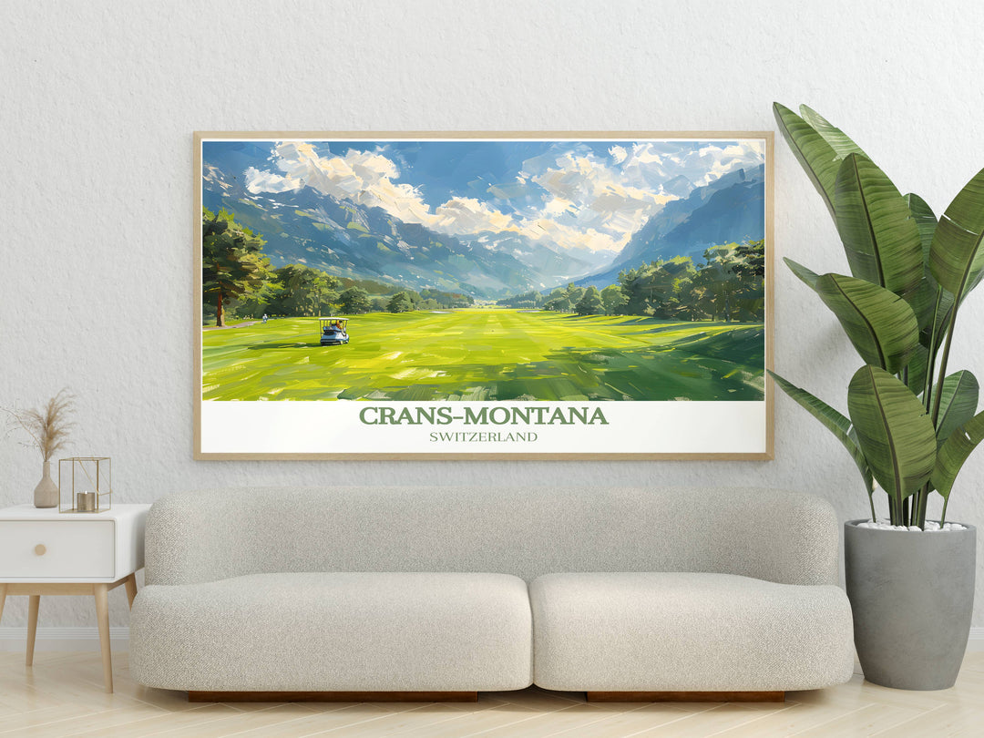 Stunning Golf Club Crans sur Sierre Modern Prints showcasing the elegant Swiss Alps landscape perfect for adding sophistication to your home decor