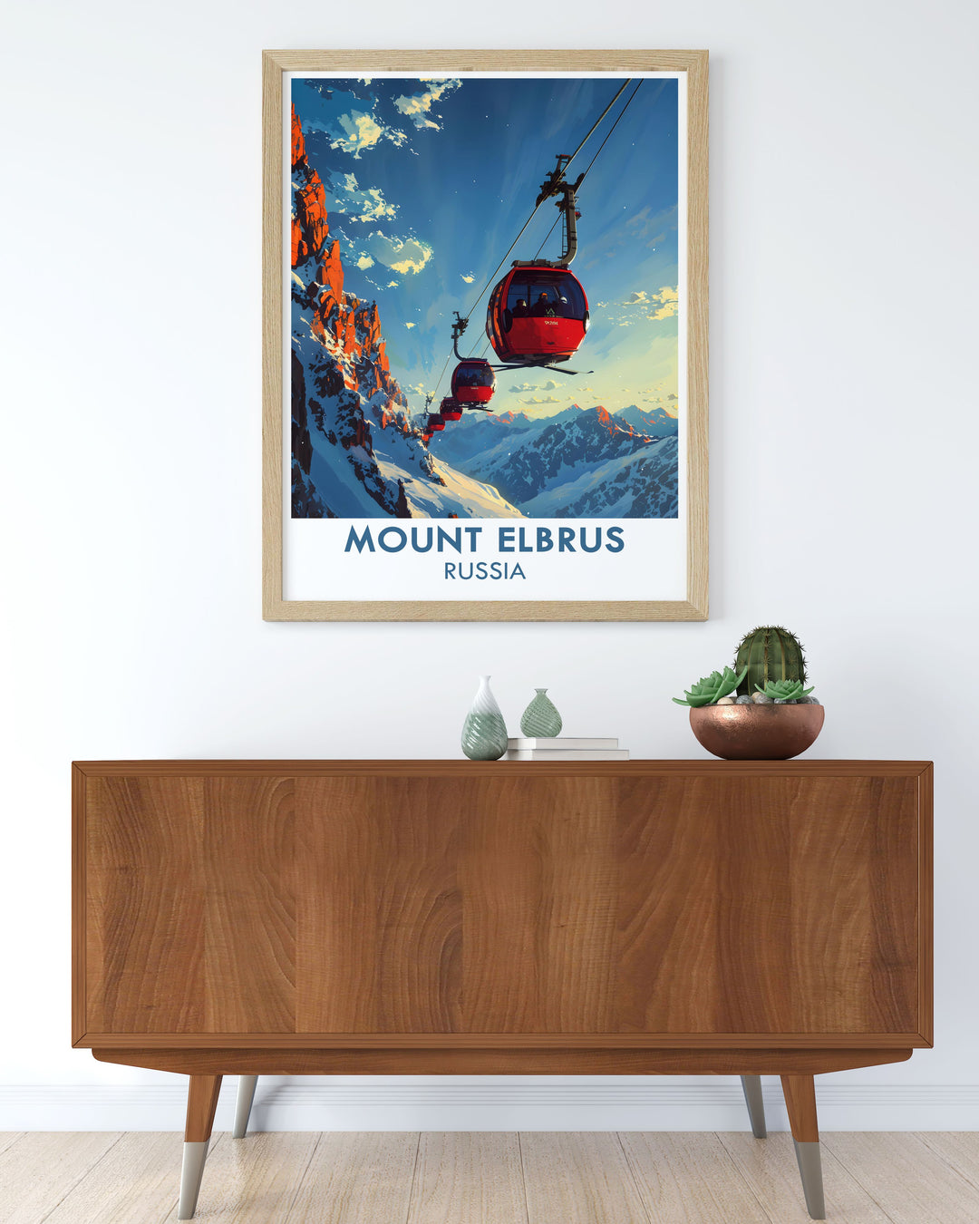 Gift for Hikers includes this breathtaking Mount Elbrus Poster perfect for inspiring new heights and adventures cable cars and chair lifts included in the design add to the overall charm of this retro travel poster