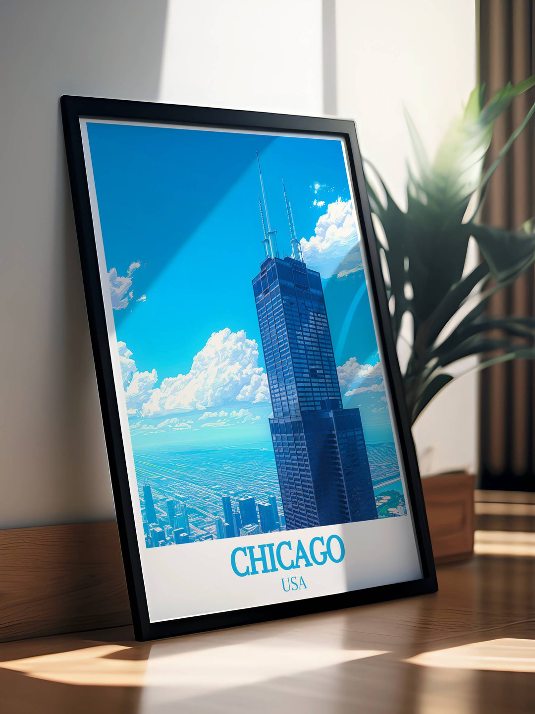 The Willis Tower Formerly Sears Tower wall art that highlights the architectural elegance of Chicagos iconic skyscraper. This Chicago artwork is perfect for adding sophistication and character to any room.