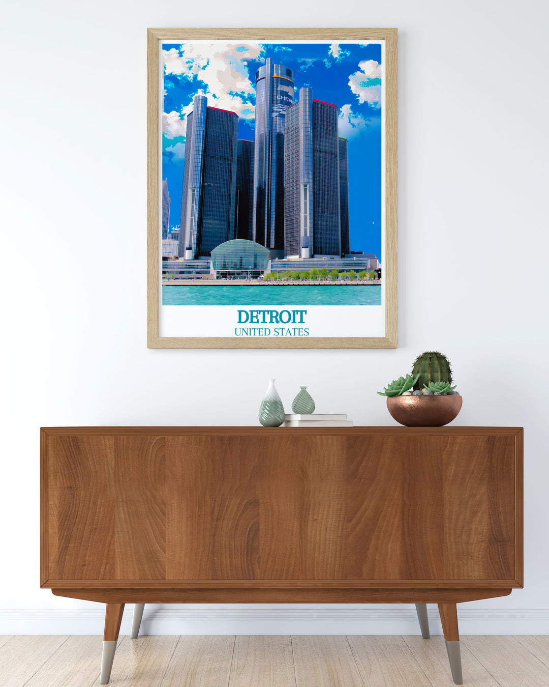 Vintage poster highlighting the historical charm of Detroit, featuring the citys vibrant neighborhoods and cultural landmarks.