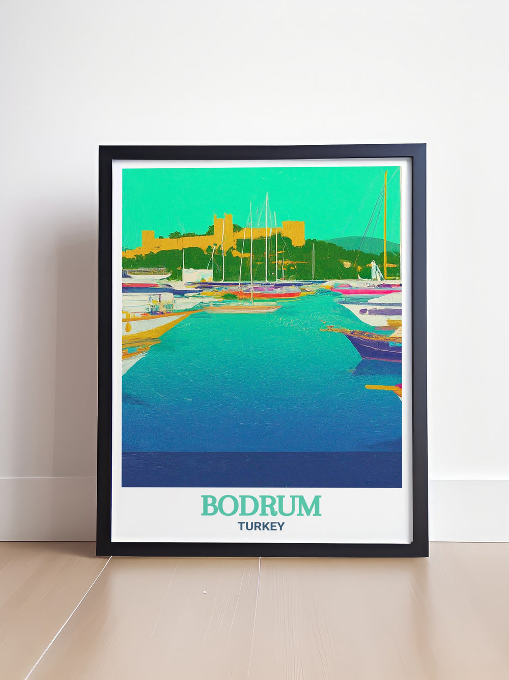 Turkey travel art featuring Bodrum Marina a picturesque location in Bodrum Turkey ideal for travelers and art lovers. This Bodrum wall art captures the vibrant marina offering a serene and elegant addition to your living room or office.