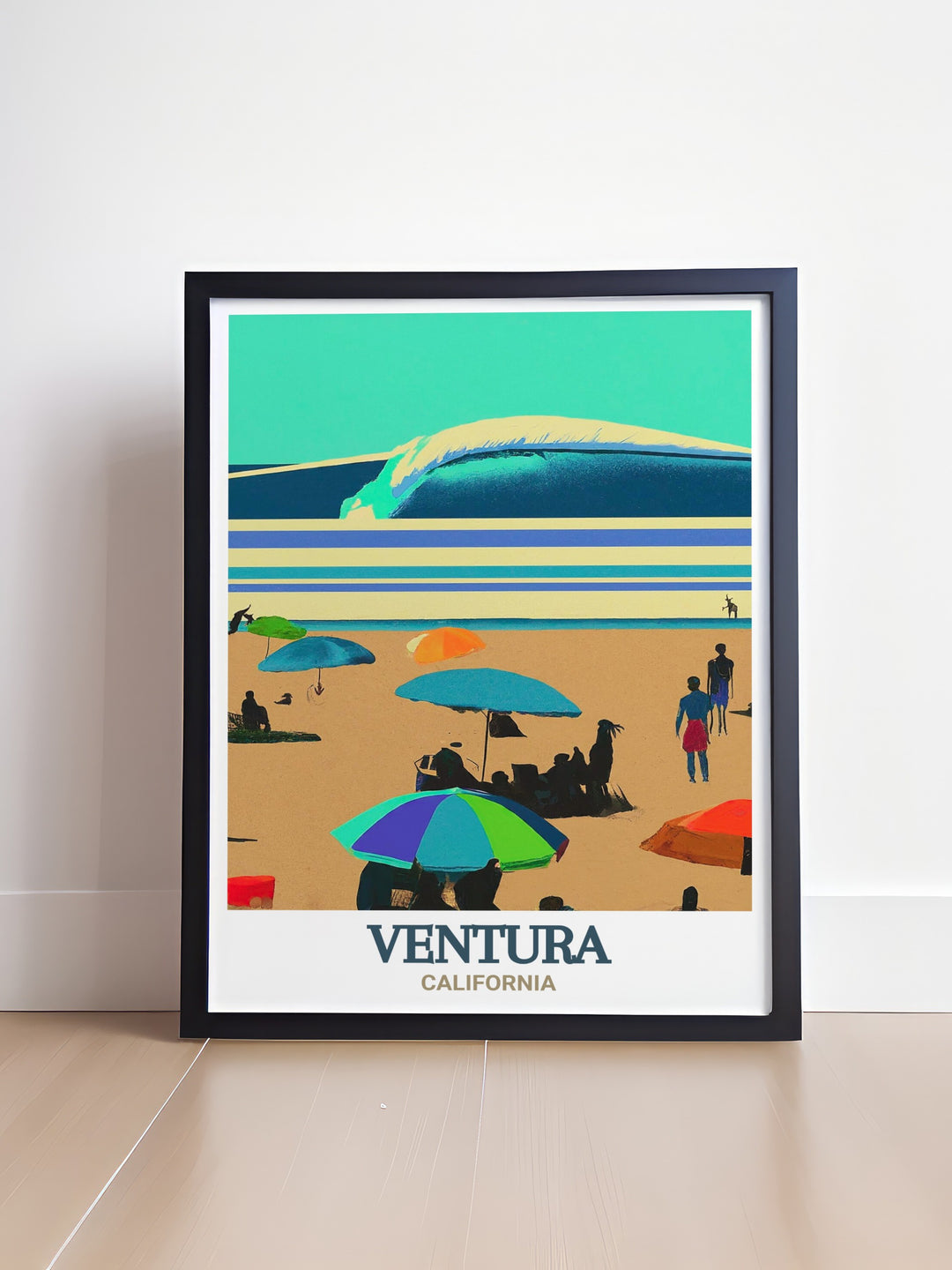 Experience the thrill of the waves at Surfers Point in Ventura with this fine line print. The matted black and white artwork highlights the energy of the surf and the beauty of Ventura Countys coastline, making it a perfect piece for those who appreciate the oceans power and grace.