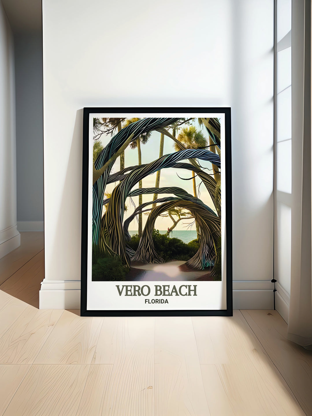 Florida travel print of Vero Beachs iconic coastline. The poster captures the soothing beach atmosphere and is perfect for anyone seeking a connection to Floridas natural beauty in their home décor.