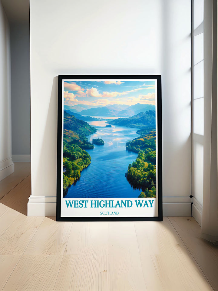 West Highland Way Poster Print featuring Loch Lomond and the rugged beauty of the Scottish Highlands. Perfect for Munro Baggers and nature lovers this Scotland Poster adds a touch of elegance to any space and makes a thoughtful gift for outdoor enthusiasts.