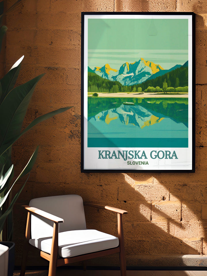 Fine art print of Lake Jasna, highlighting the stunning natural scenery and peaceful ambiance of Kranjska Gora. This artwork brings the distinguished views of one of Slovenias most remarkable locations into your home, adding a touch of artistic grandeur.