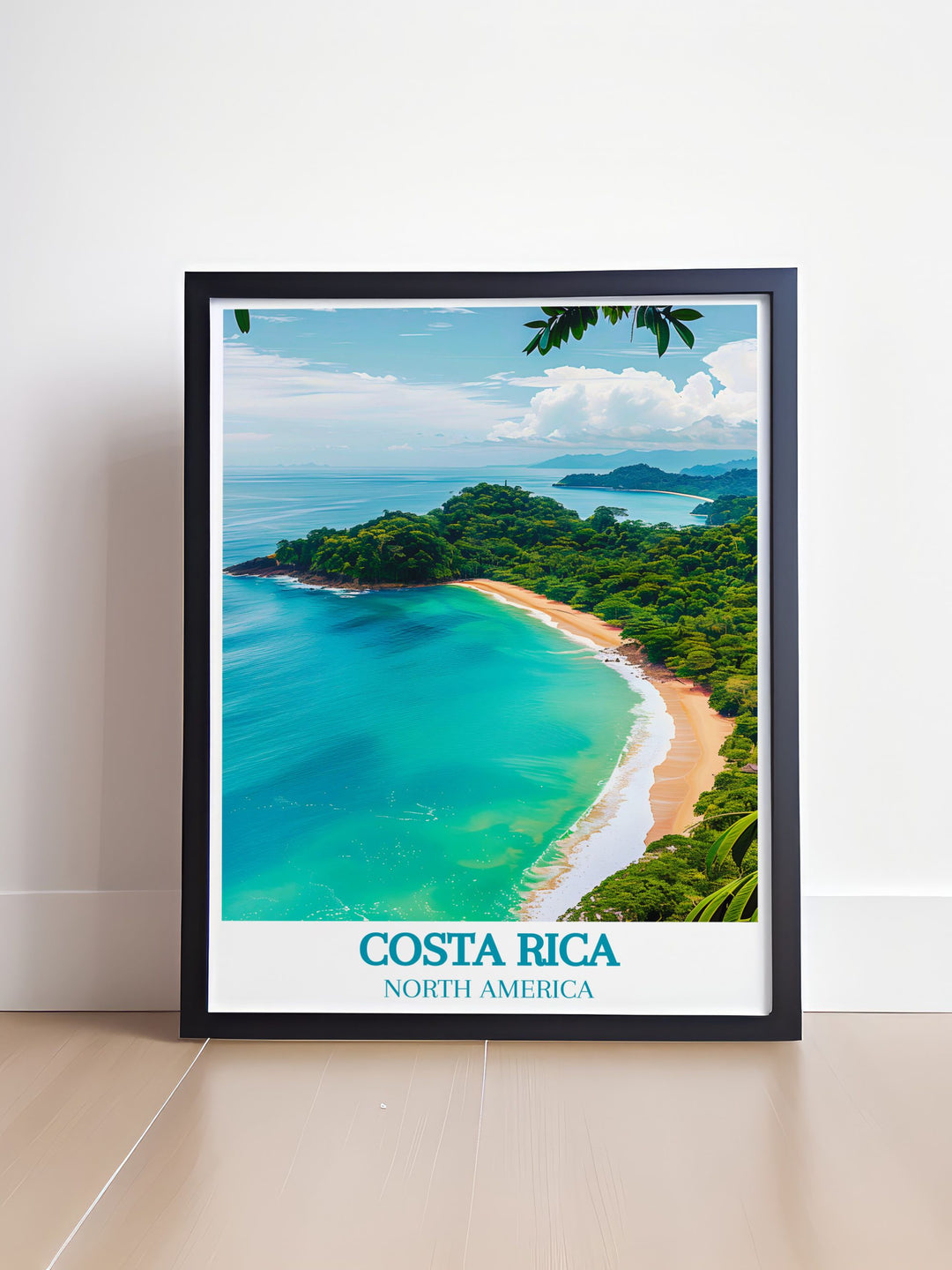 Bring the essence of Costa Rica into your home with this beautiful travel poster of Manuel Antonio National Park, showcasing its lush rainforests and clear waters, perfect for adding a touch of tropical beauty to your space.