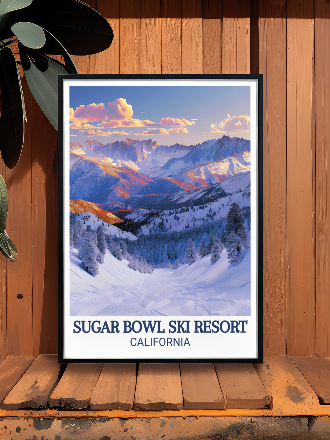 Ski Resort Poster featuring Sierra Nevada mountains highlights the serene beauty and adventure of Lake Tahoe skiing perfect for bucket list prints