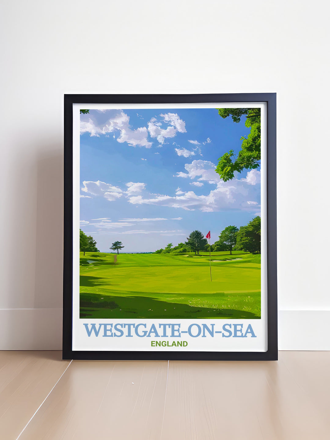 Bring the tranquility of Westgate on Seas Westgate Golf Club into your home with this beautifully designed travel poster. Featuring coastal views and lush golf course greenery, this artwork is perfect for those who love the serene beauty of Kent.