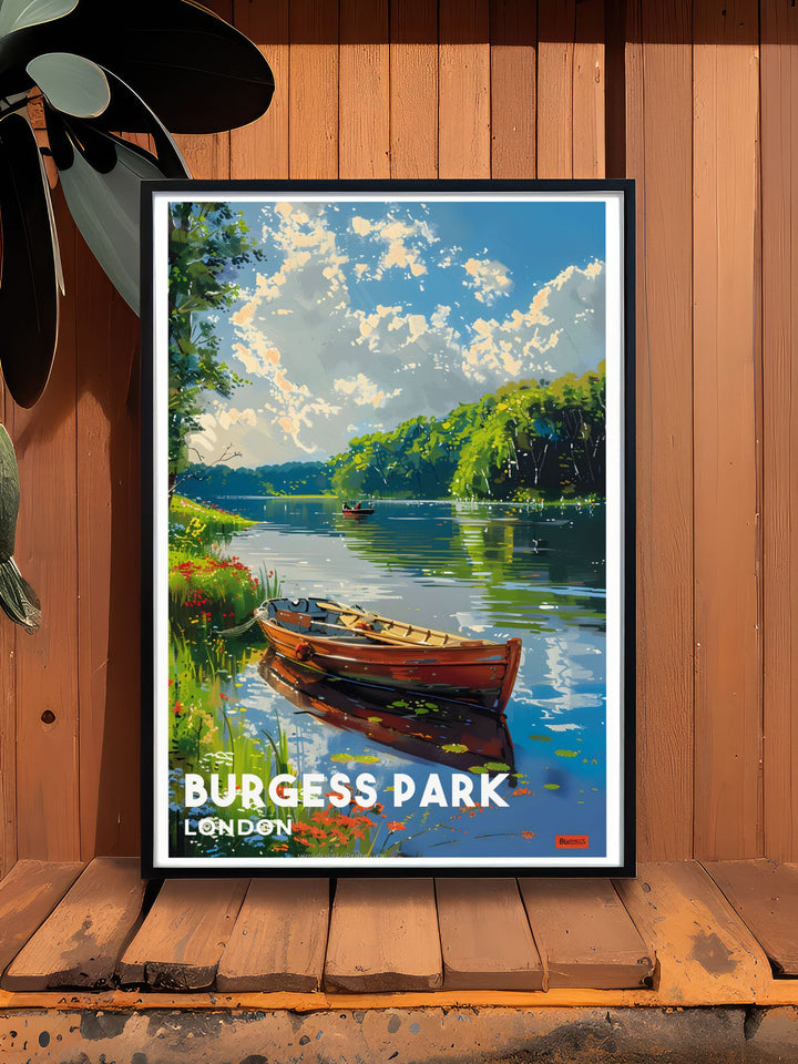 High quality canvas art print of Burgess Park Lake, printed on 220gsm acid free Epson professional matt archive paper with ultra chrome archival inks. Ensuring long lasting vibrancy and pristine condition, this print brings a touch of nature indoors.